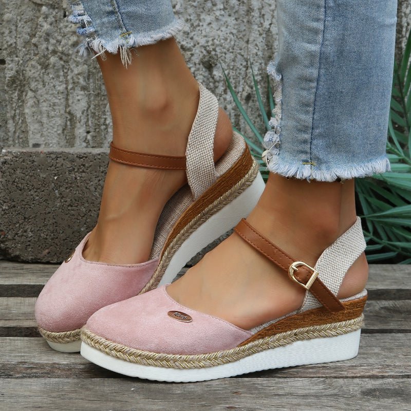 Marke Espadrille Wedges Sandalen in Braun, Schwarz und Rosa — Image 6