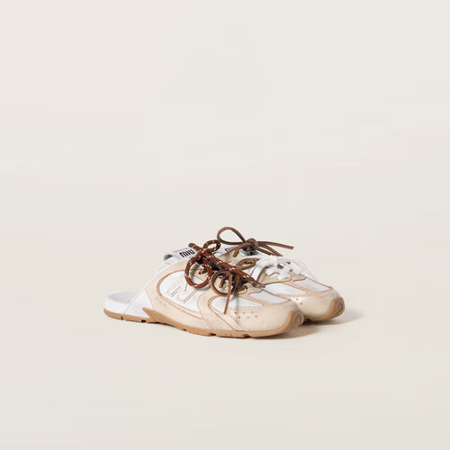 530 SL Mules aus gebleichtem Leder mit Gummisohle in Travertine Grau und Weiß