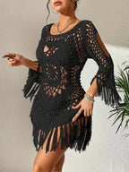 Häkelkleid Weiß, Boho Stil, Strandoutfit mit Fransen 5