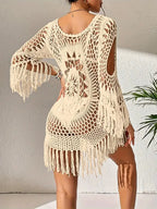 Häkelkleid Weiß, Boho Stil, Strandoutfit mit Fransen 8