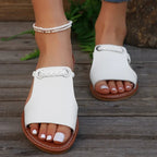 Elegante geflochtene Riemensandalen aus veganem Leder für Frauen. 2