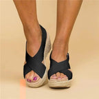 Damen Bequeme Keilabsatz-Espadrilles mit Fußbett in Schwarz 2