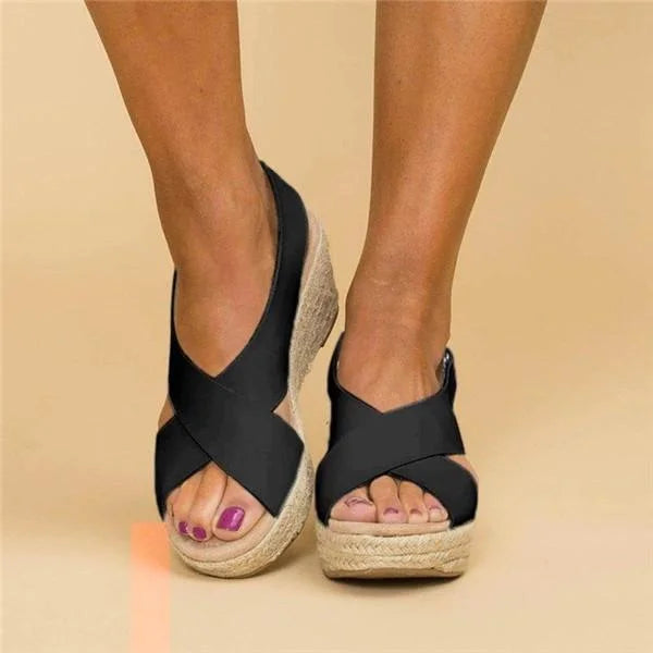 Damen Bequeme Keilabsatz-Espadrilles mit Fußbett in Schwarz 2