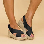 Damen Bequeme Keilabsatz-Espadrilles mit Fußbett in Schwarz 8