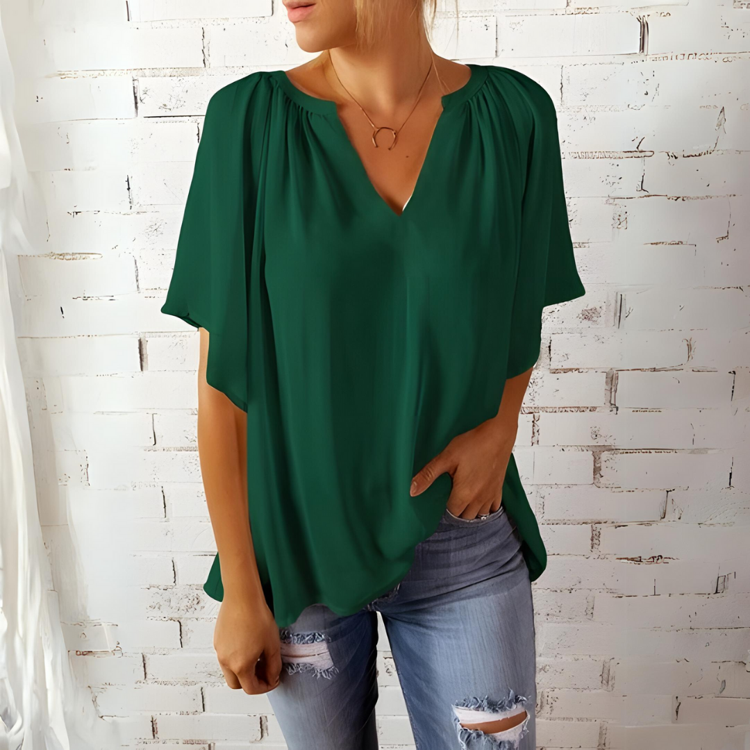 Damen Bluse Blau mit V-Ausschnitt, elegant und stilvoll 2