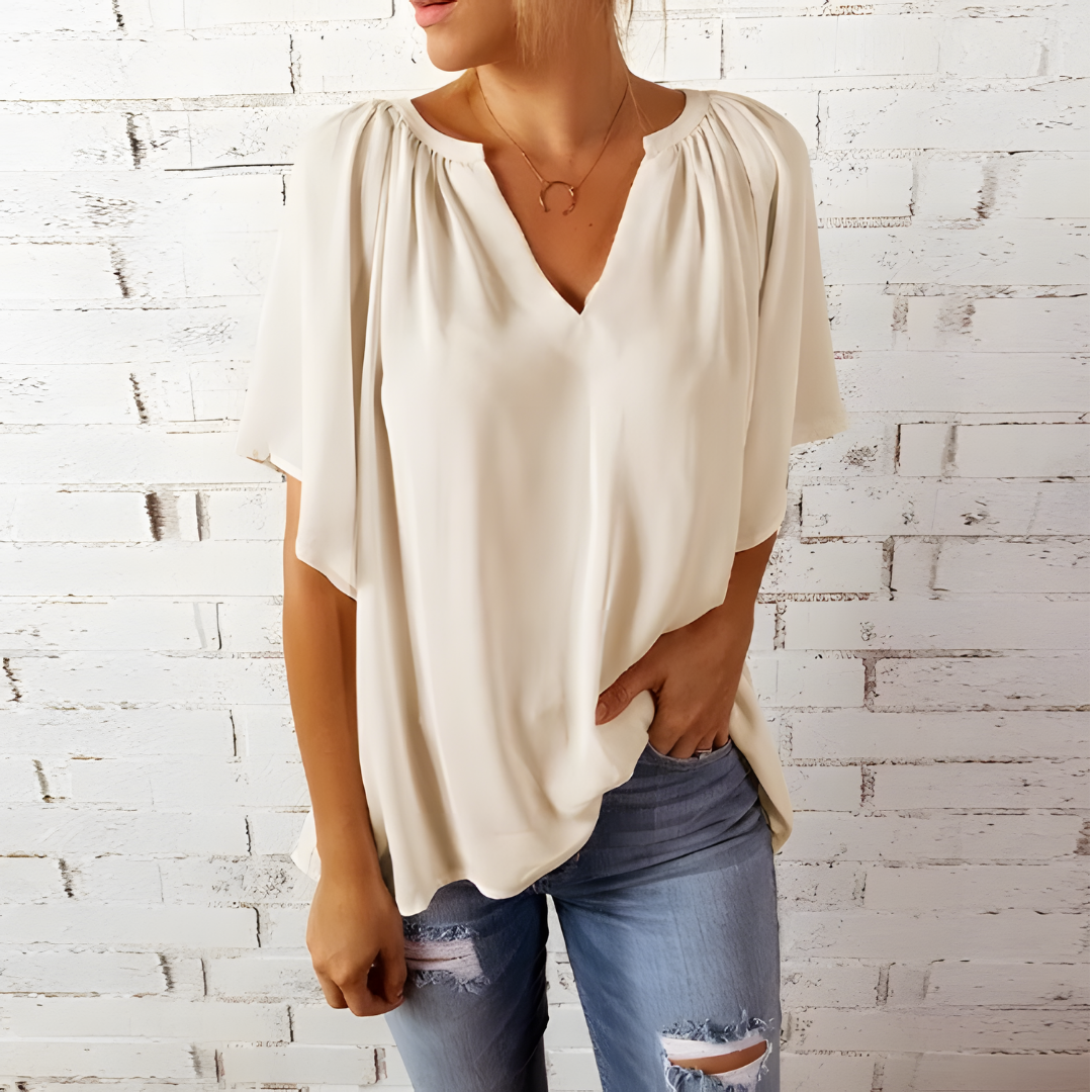 Damen Bluse Blau mit V-Ausschnitt, elegant und stilvoll 3