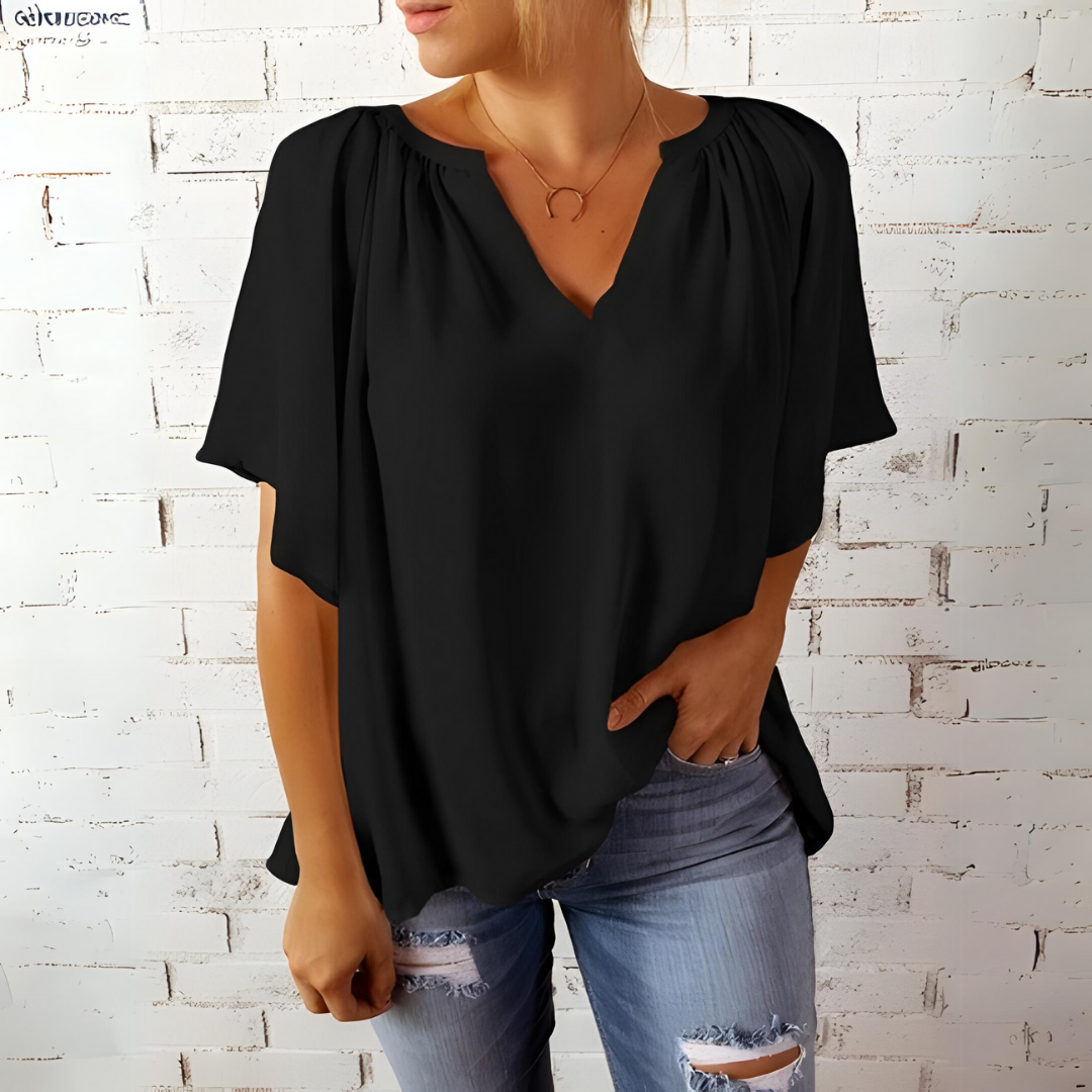 Damen Bluse Blau mit V-Ausschnitt, elegant und stilvoll 4