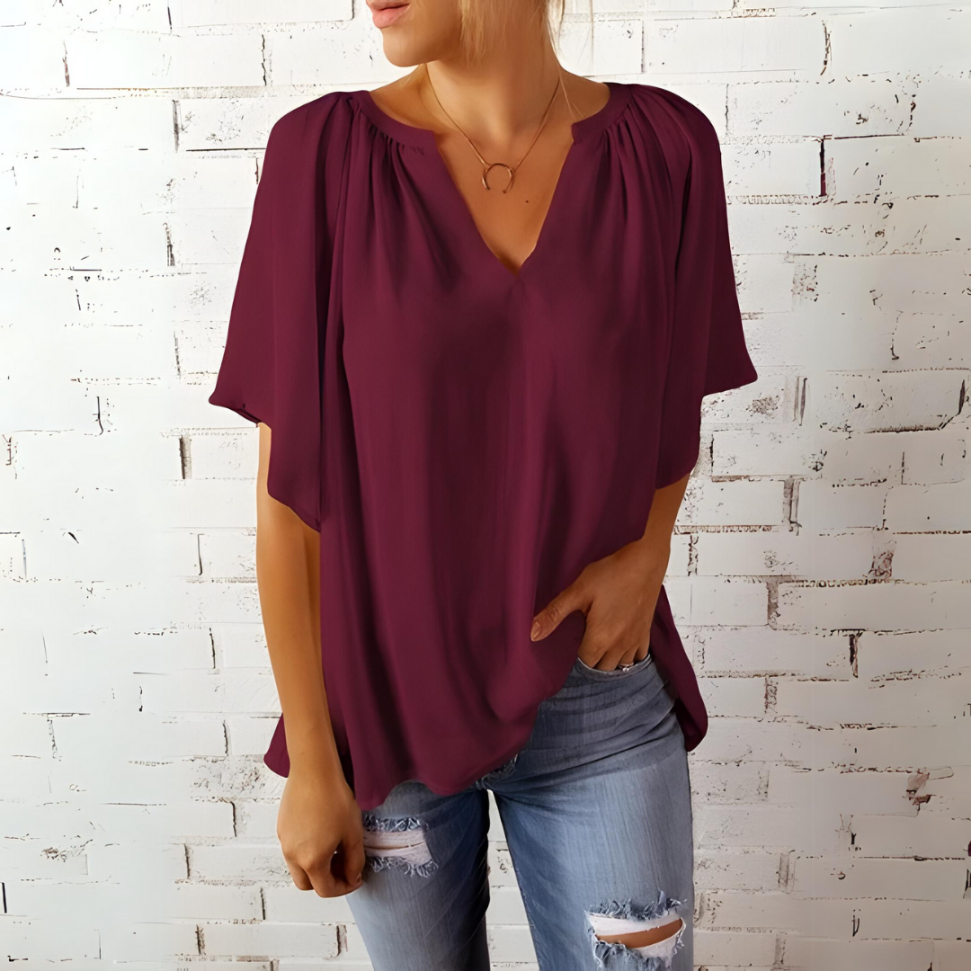 Damen Bluse Blau mit V-Ausschnitt, elegant und stilvoll 6
