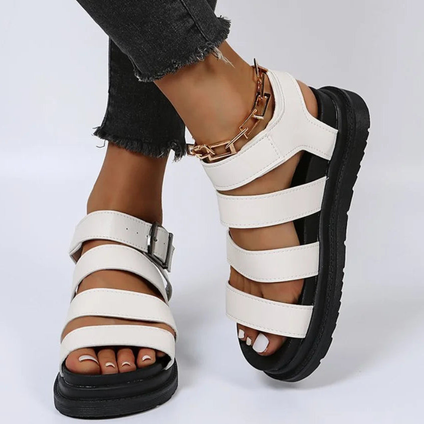 Damen Chunky Plattform Gladiator Sandalen in Schwarz, Braun und Weiß 11