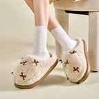 Damen Fuzzy Hausschuhe Beige mit Schleifen 2