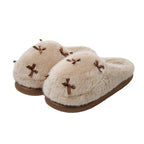 Damen Fuzzy Hausschuhe Beige mit Schleifen 6