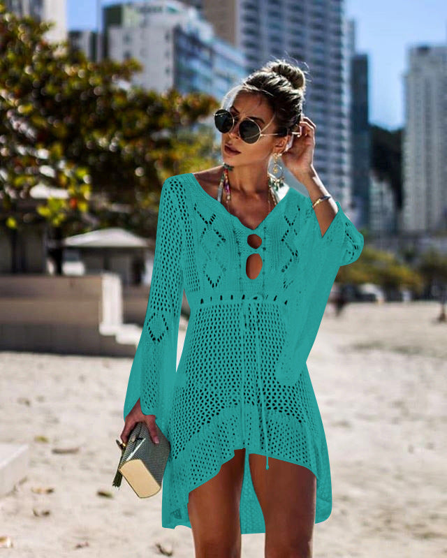 Damen Häkel-Strandüberwurf Weiß, ideal für den Sommer 13