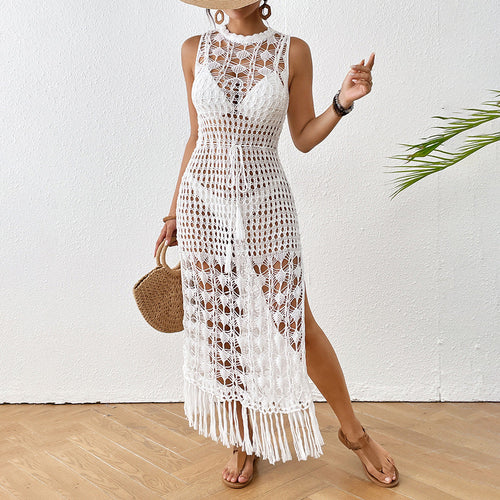 Damen Häkel-Strandkleid in Weiß