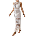 Damen Häkel-Strandkleid in Weiß 5