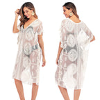 Damen Häkelrobe Weiß, Transparent und Elegant für den Strand