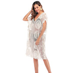 Damen Häkelrobe Weiß, Transparent und Elegant für den Strand 4