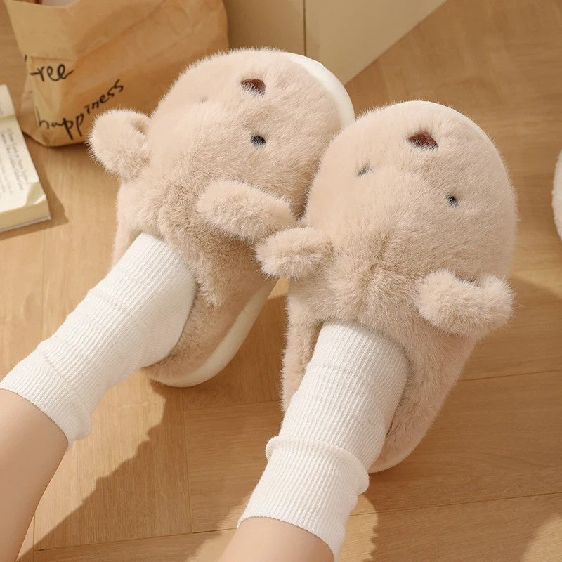Plüsch Hausschuhe Beige für Damen 3