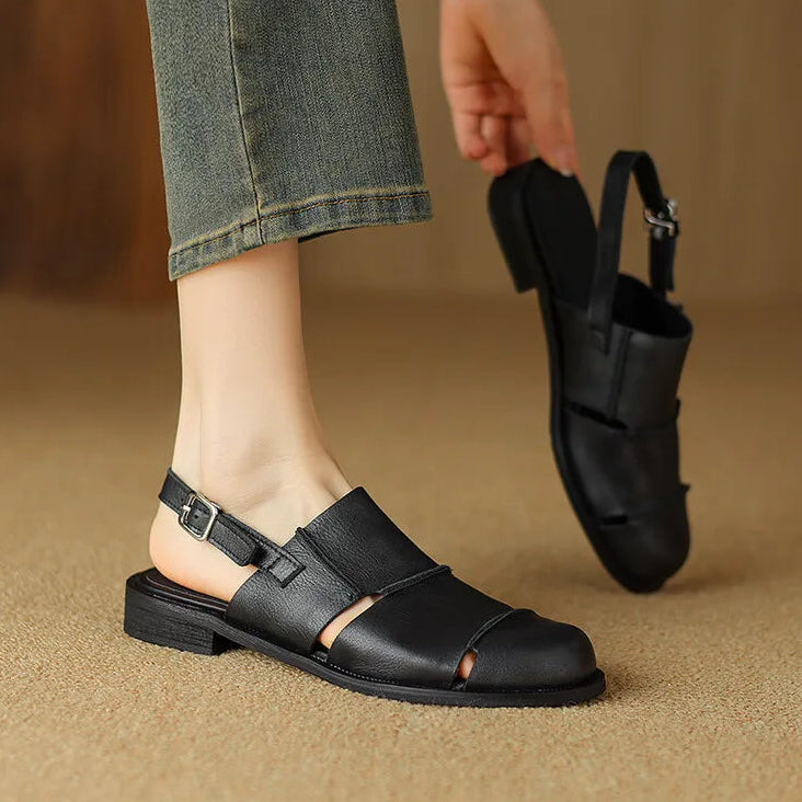 Damen Slingback Sandalen mit Schnallenriemen in Braun 6