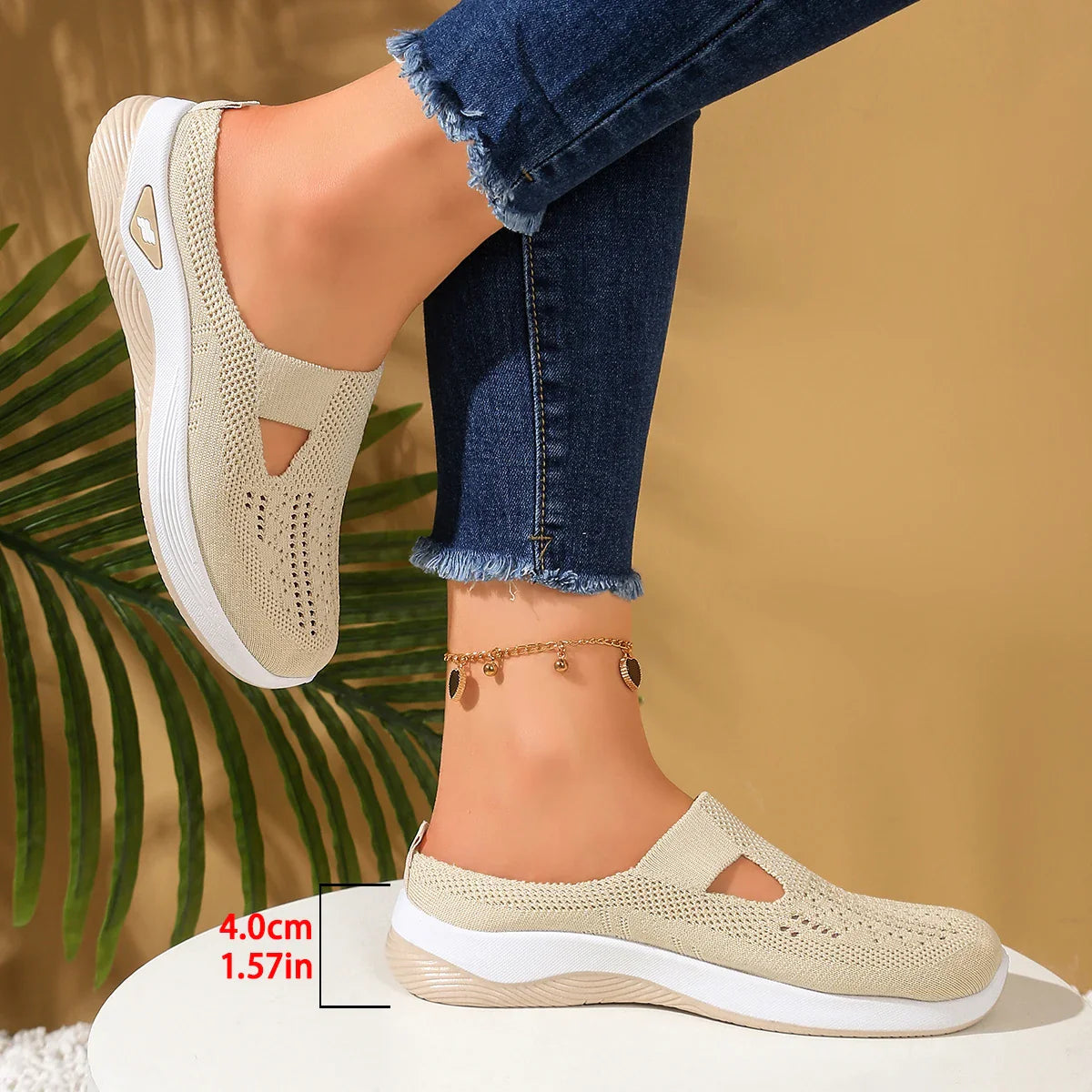 Damen Slip-On Mesh Mule Sneaker Weiß 10