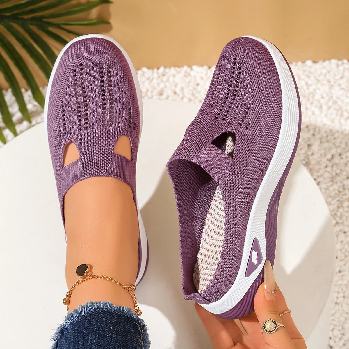 Damen Slip-On Mesh Mule Sneaker Weiß 11
