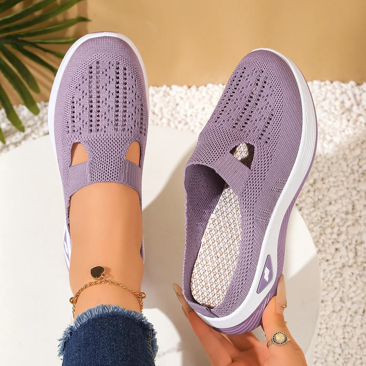 Damen Slip-On Mesh Mule Sneaker Weiß 12