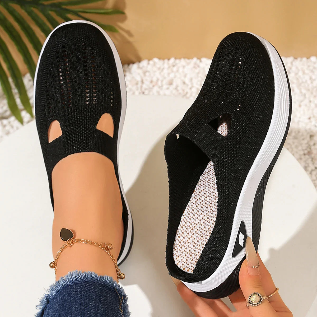 Damen Slip-On Mesh Mule Sneaker Weiß 14