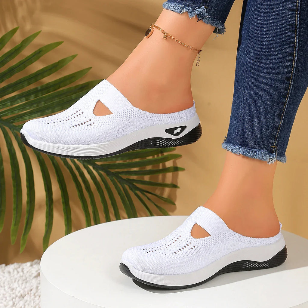 Damen Slip-On Mesh Mule Sneaker Weiß 3