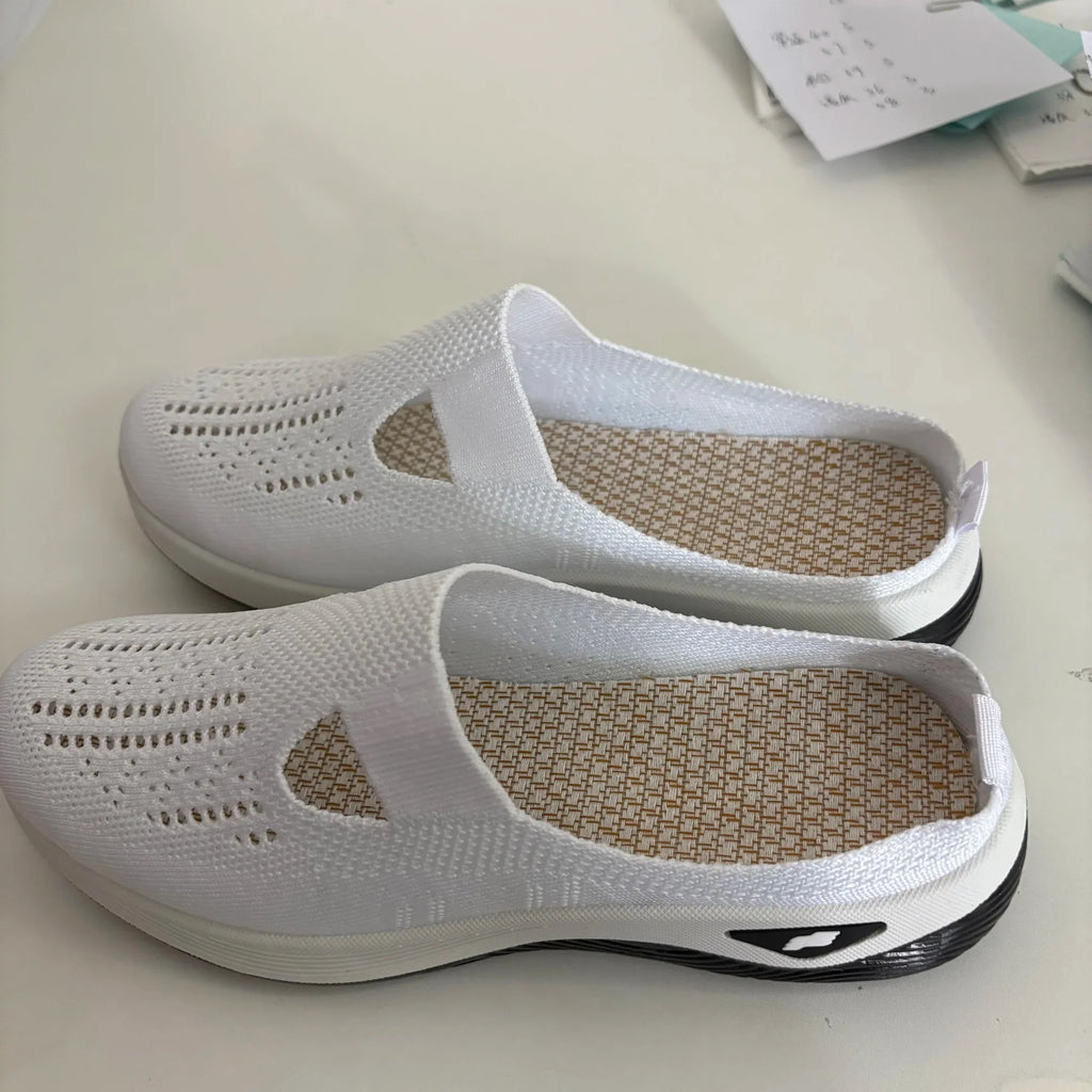 Damen Slip-On Mesh Mules Weiß 5