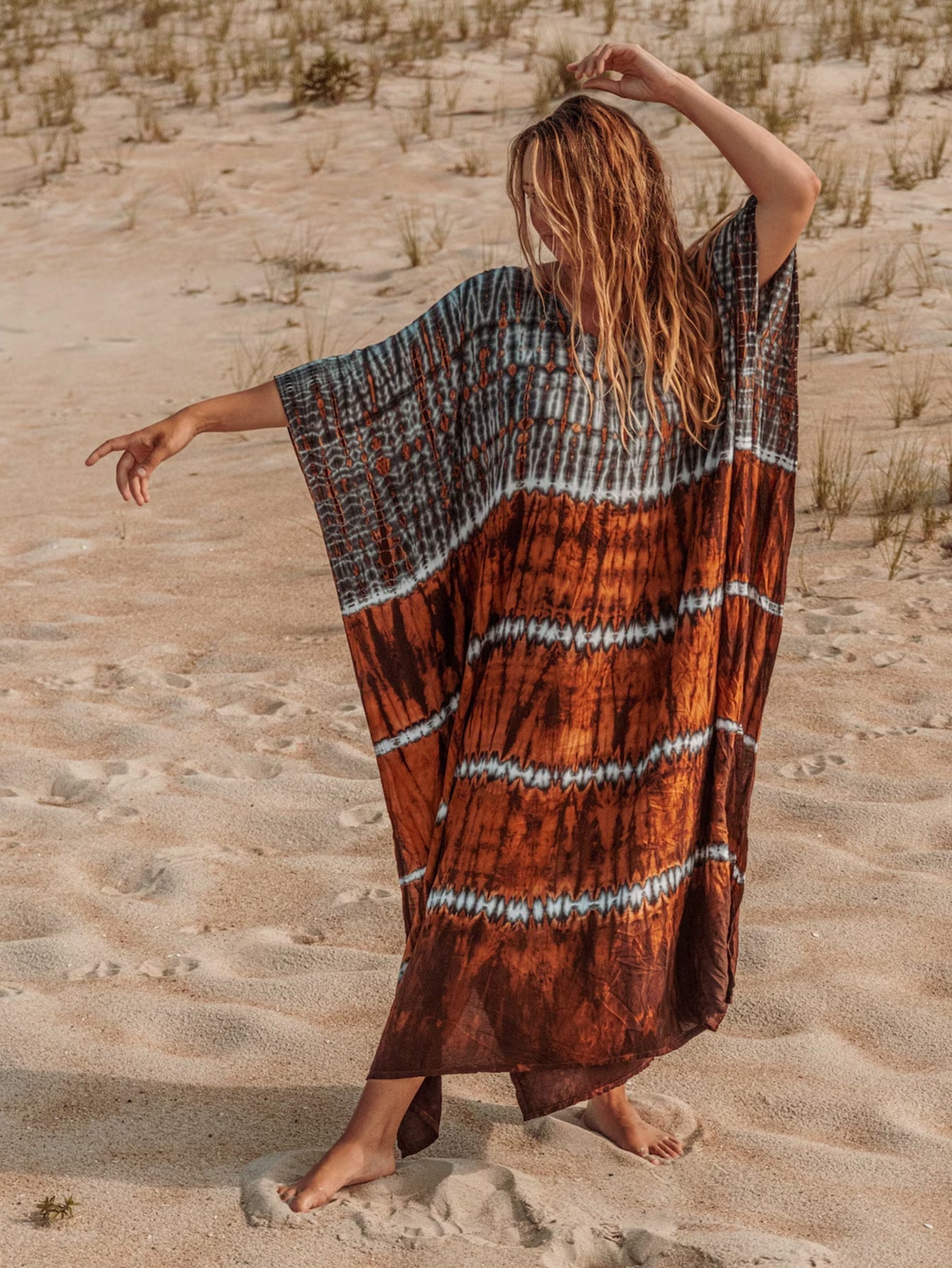 Strandkaftan Braun mit Batikmuster