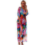 Damen Strandkaftan, Mehrfarbig, Federdesign 3