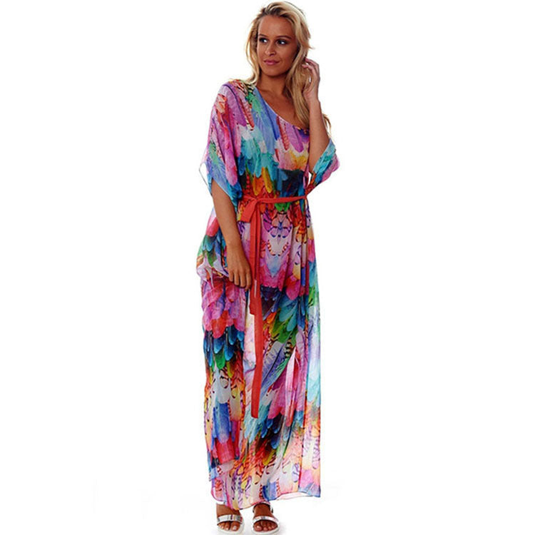 Damen Strandkaftan, Mehrfarbig, Federdesign 3