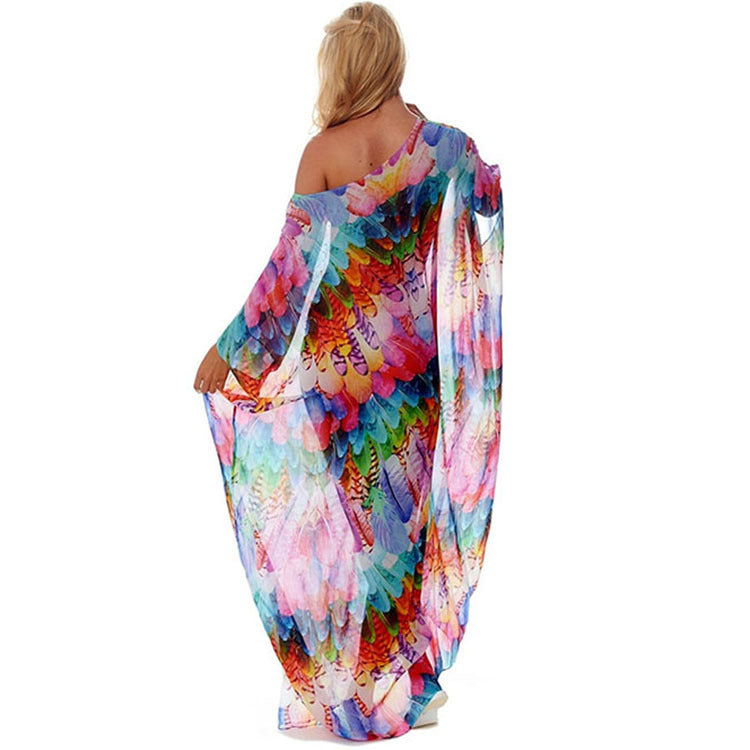 Damen Strandkaftan, Mehrfarbig, Federdesign 4