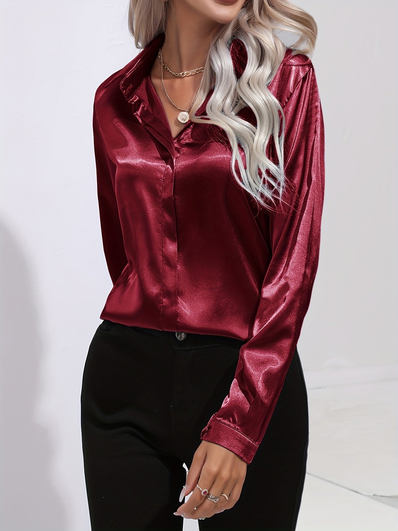 Satinbluse Blau für Damen 12