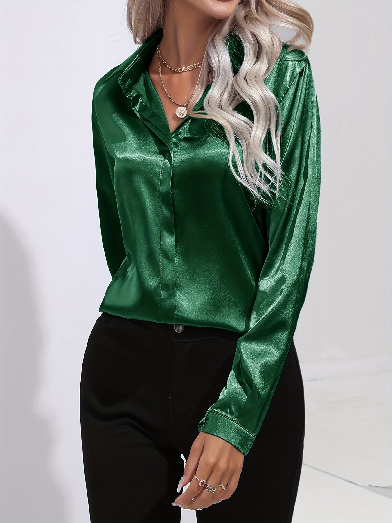 Satinbluse Blau für Damen 14