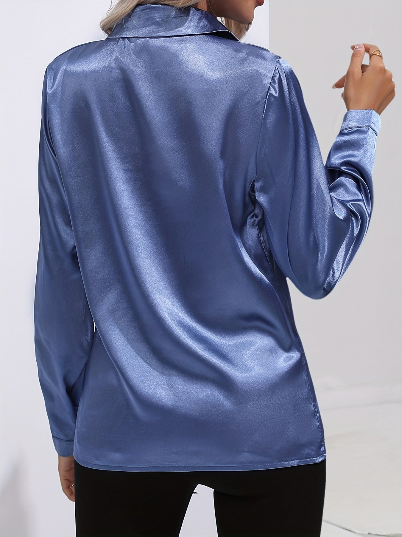 Satinbluse Blau für Damen 2