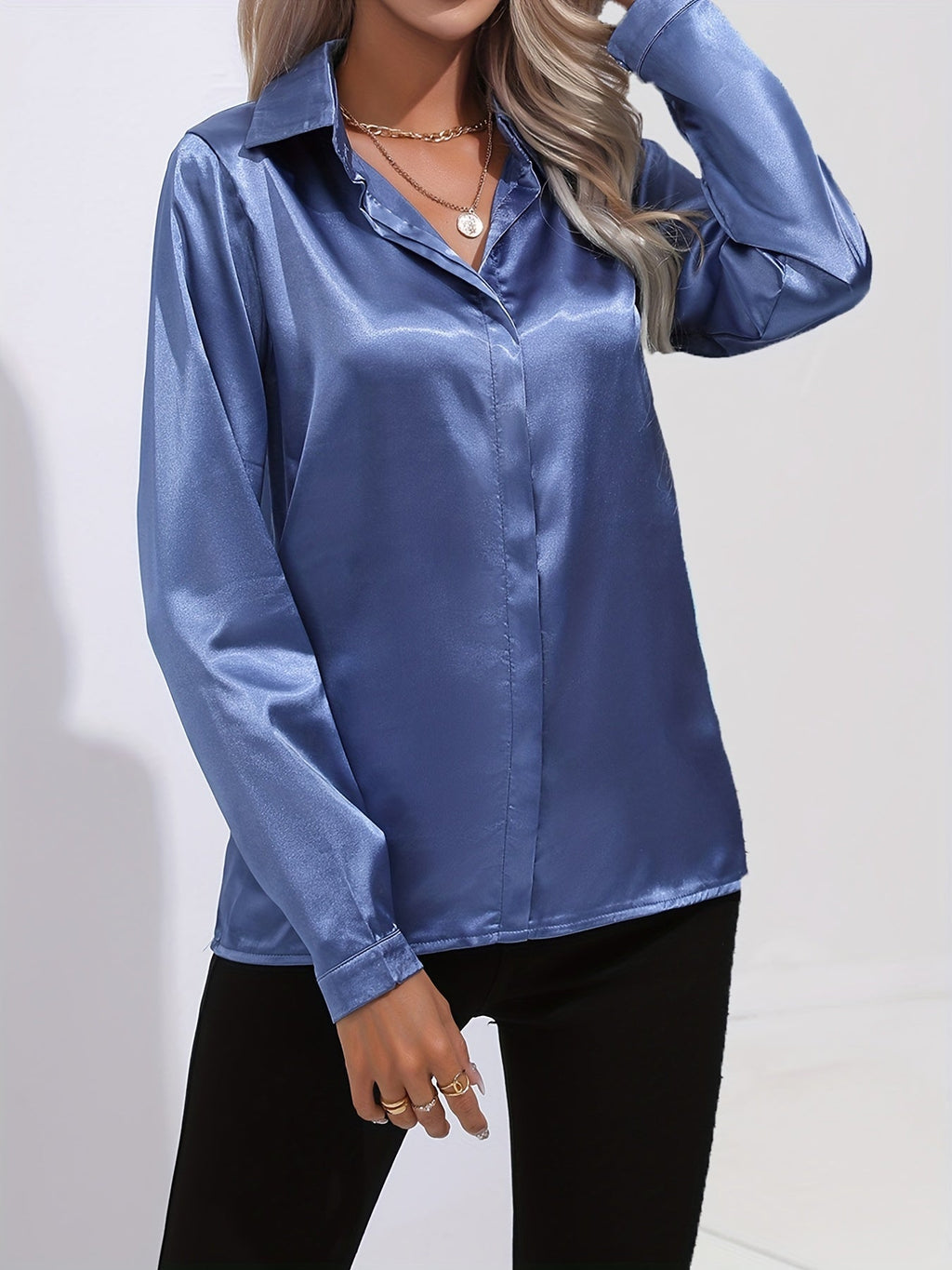 Satinbluse Blau für Damen 3