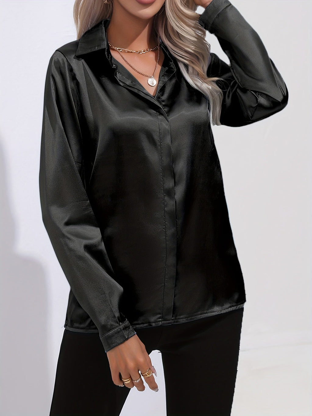 Satinbluse Blau für Damen 4
