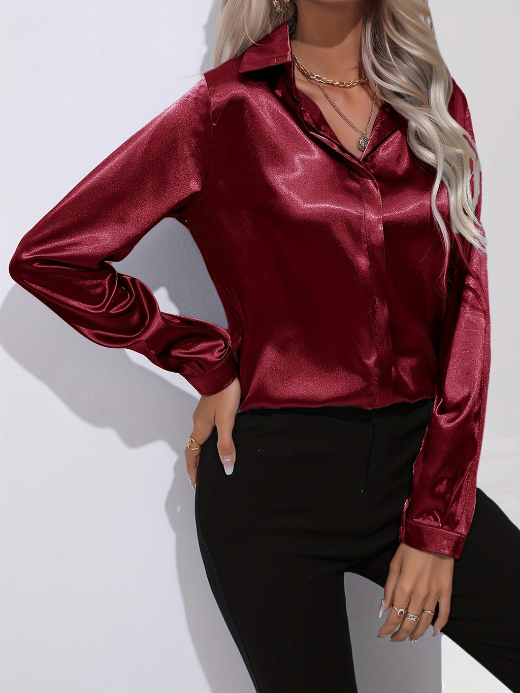 Satinbluse Blau für Damen 6