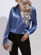 Satinbluse Blau für Damen 7