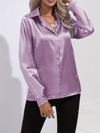 Satinbluse Blau für Damen 8