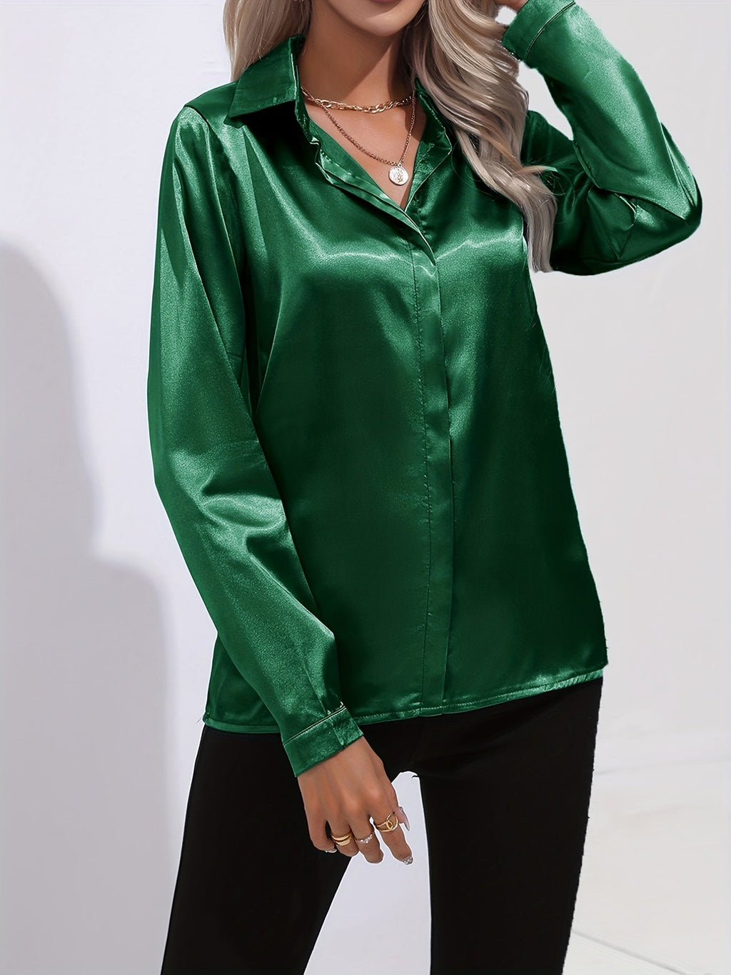 Satinbluse Blau für Damen 9