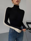 Zweifarbiger Damen-Strickpullover in Schwarz