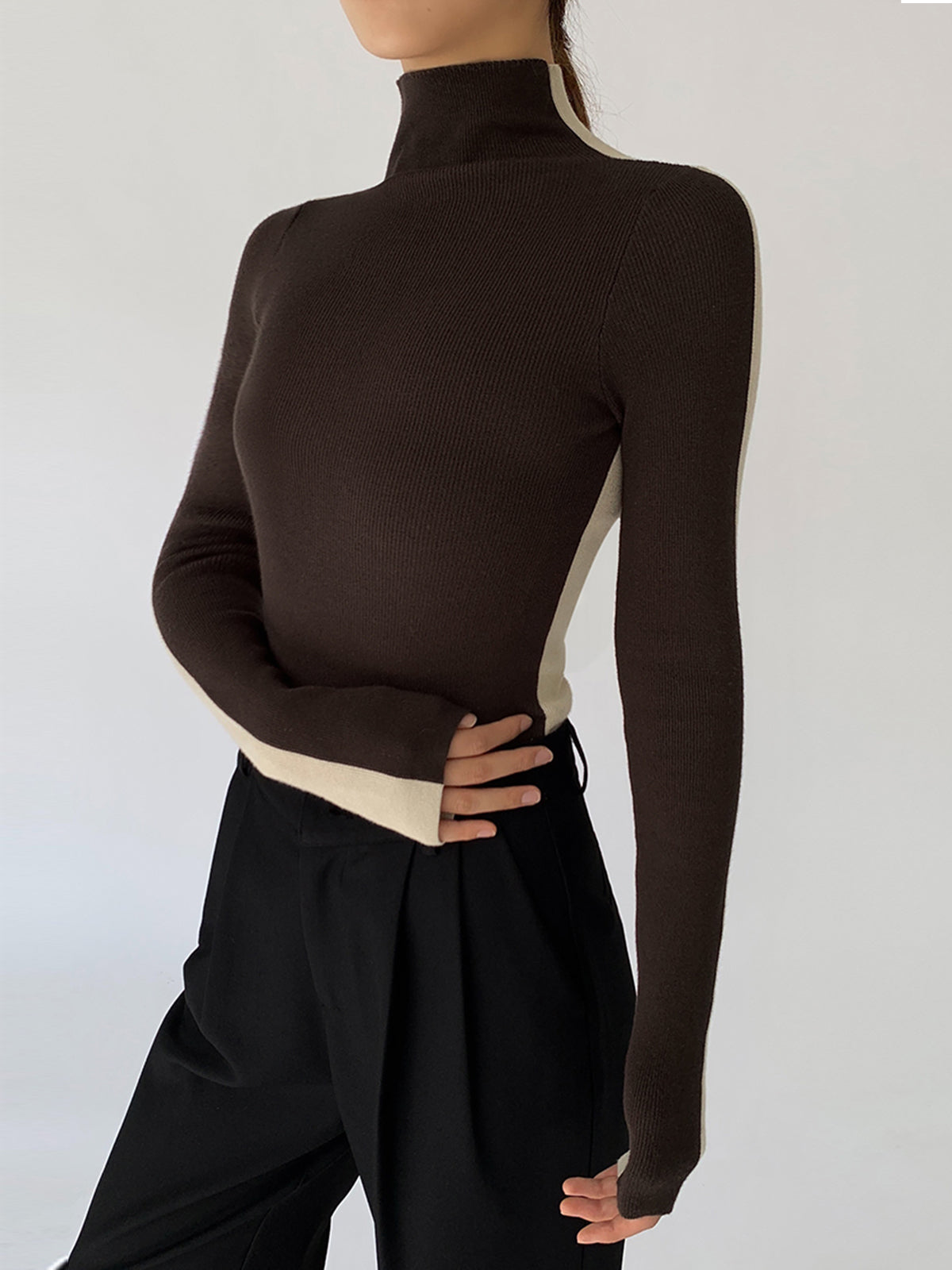 Zweifarbiger Damen-Strickpullover in Schwarz 3