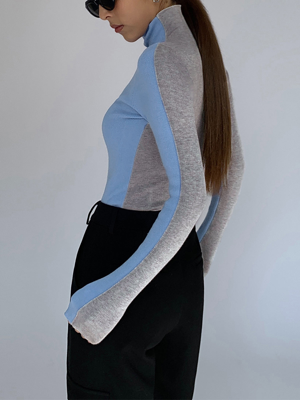Zweifarbiger Damen-Strickpullover in Schwarz 4