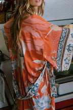 Kimono Orange mit floralem Print, ideal für Freizeit und Entspannung 2
