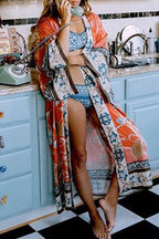 Kimono Orange mit floralem Print, ideal für Freizeit und Entspannung 3