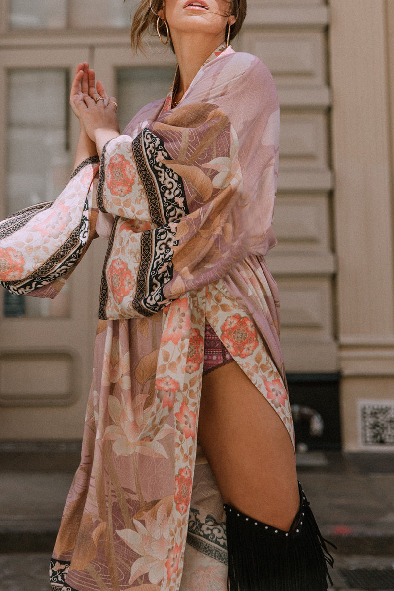 Kimono Orange mit floralem Print, ideal für Freizeit und Entspannung 8
