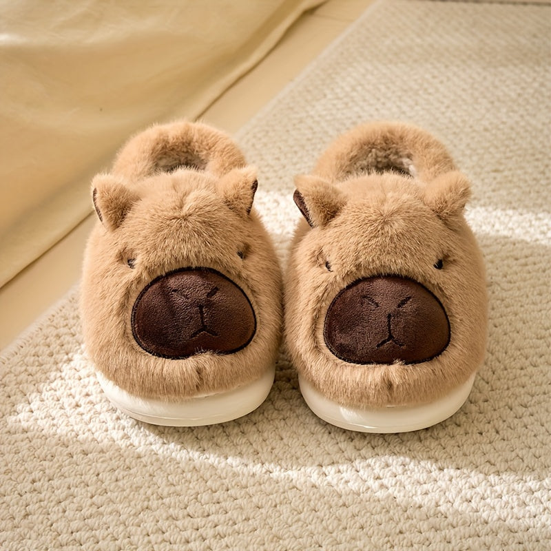 Damen Hausschuhe Beige Plüsch Capybara Design 2
