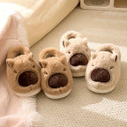 Damen Hausschuhe Beige Plüsch Capybara Design 3