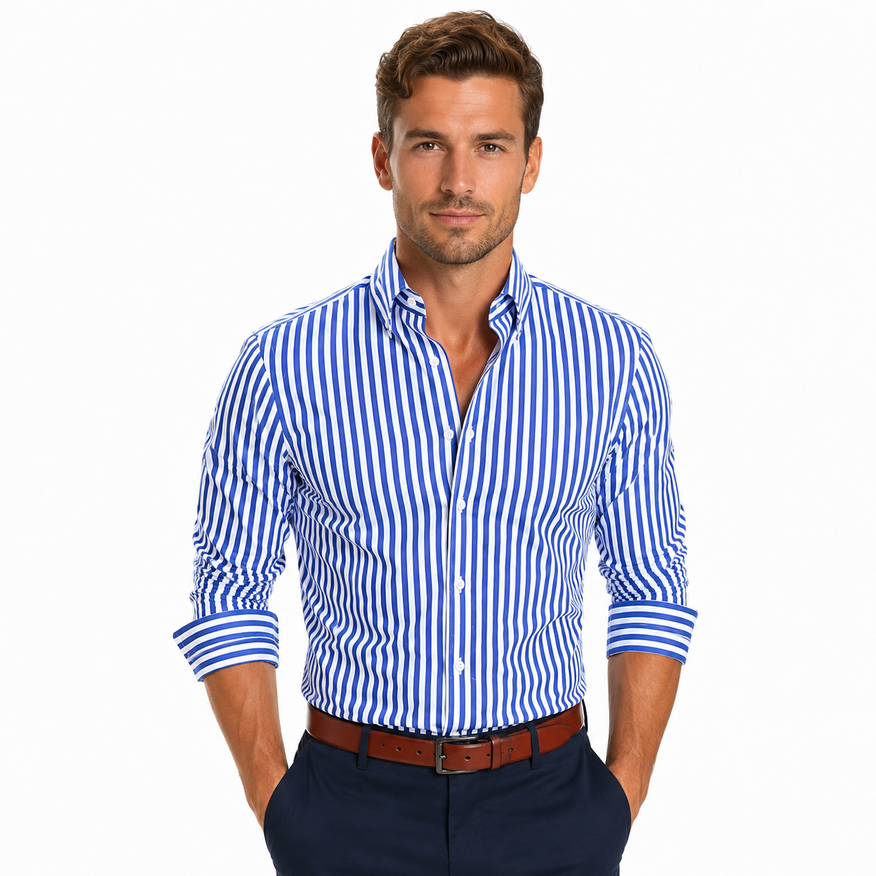 Gestreiftes Herren Langarm Slim Fit Hemd in verschiedenen Farben